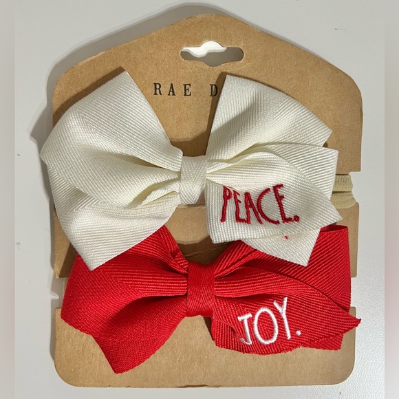 Rae Dunn "PEACE/JOY" Headband Holiday Bows Christmas - Picture 2 of 4